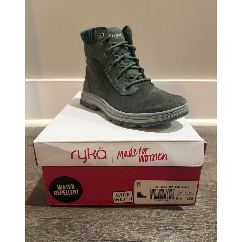 🏔️Ryka Water-Repellent Suede Ankle Boots Brunswick booties Forest Green Sz 8.5W